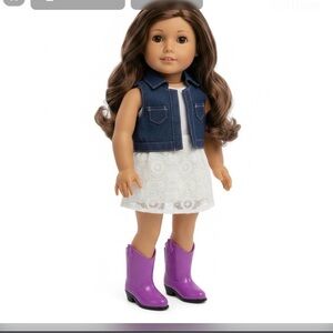 Stylish Denim and Lace Doll Outfit with Purple Cowboy Boots- doll not included